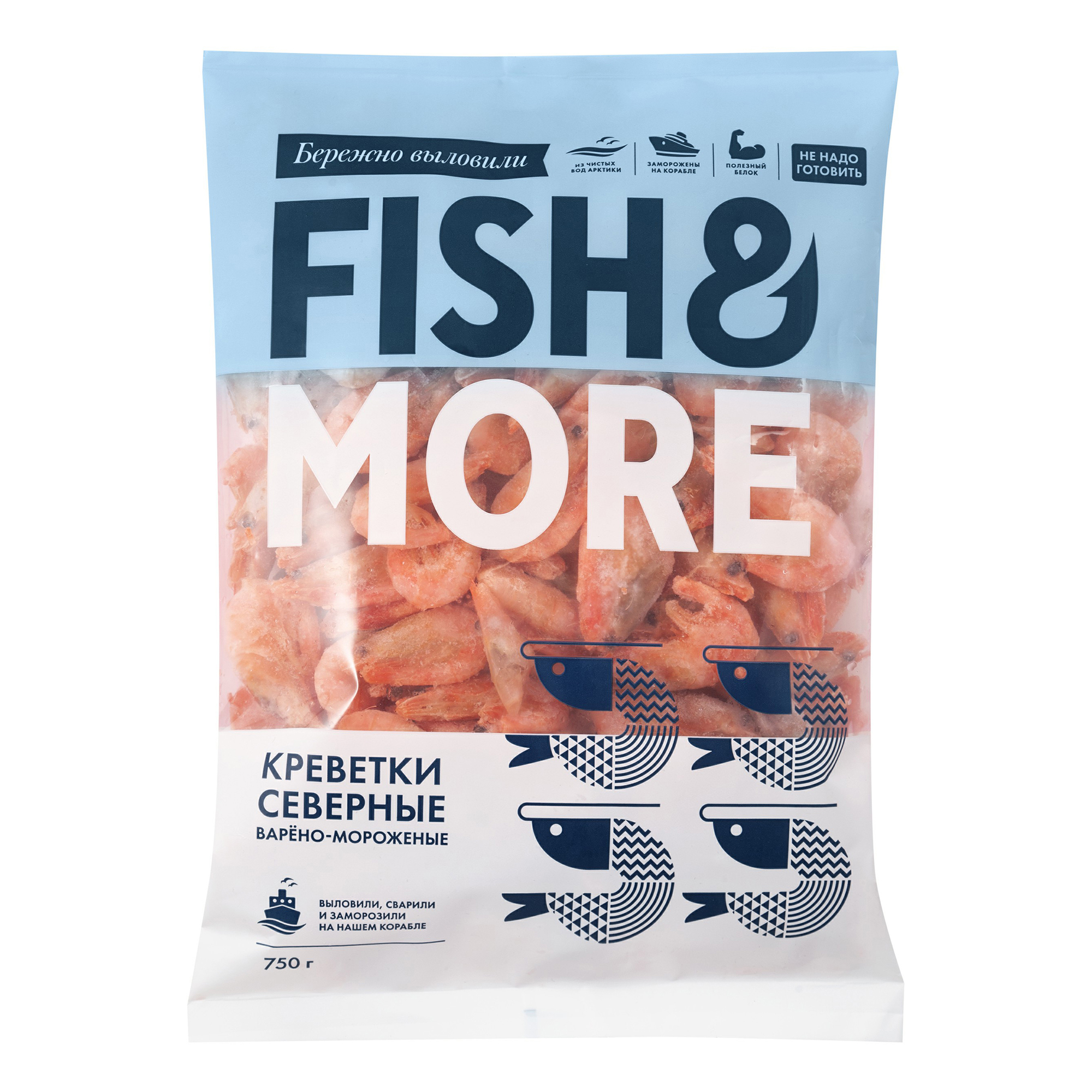 Креветки Fish & More, замороженные, без заправки, 750 гр