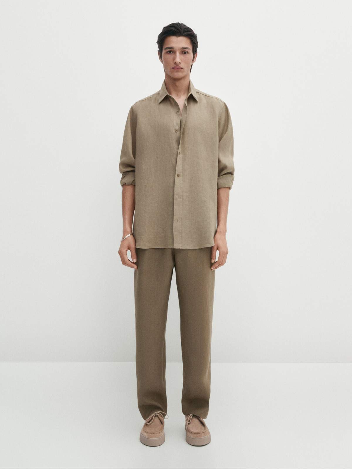 

Рубашка мужская Massimo Dutti 0186/446-I2024 бежевая M, Бежевый, 0186/446-I2024