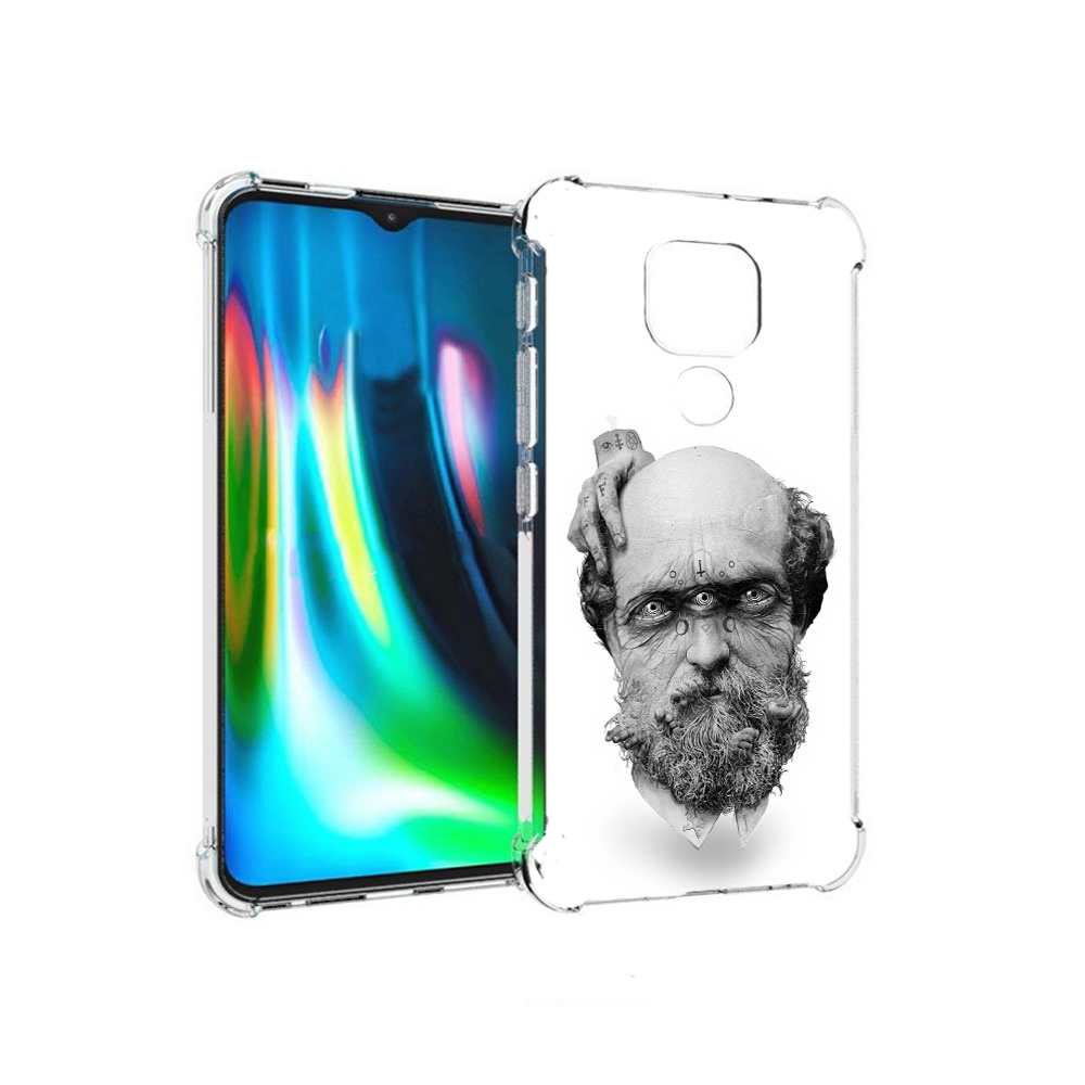 

Чехол MyPads Tocco для Motorola Moto E7 Plus страшный бородатый мужчина абстракция, Прозрачный, Tocco