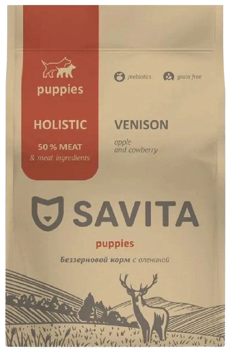 

Сухой корм для щенков Savita Puppies Venison, беззерновой, оленина, 1 кг