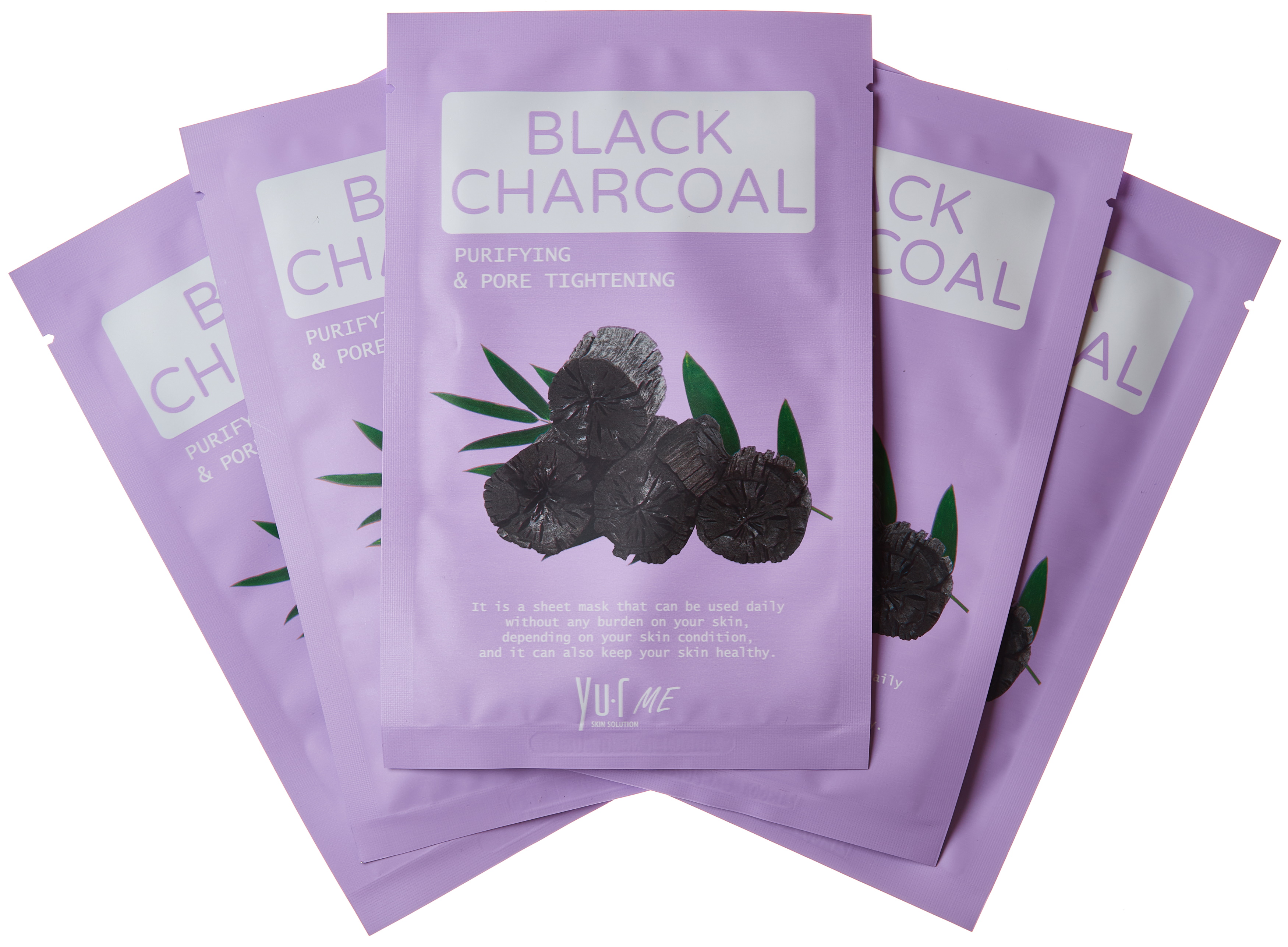 фото Тканевая маска для лица с экстрактом угля yu.r me black charcoal sheet mask 5 шт.