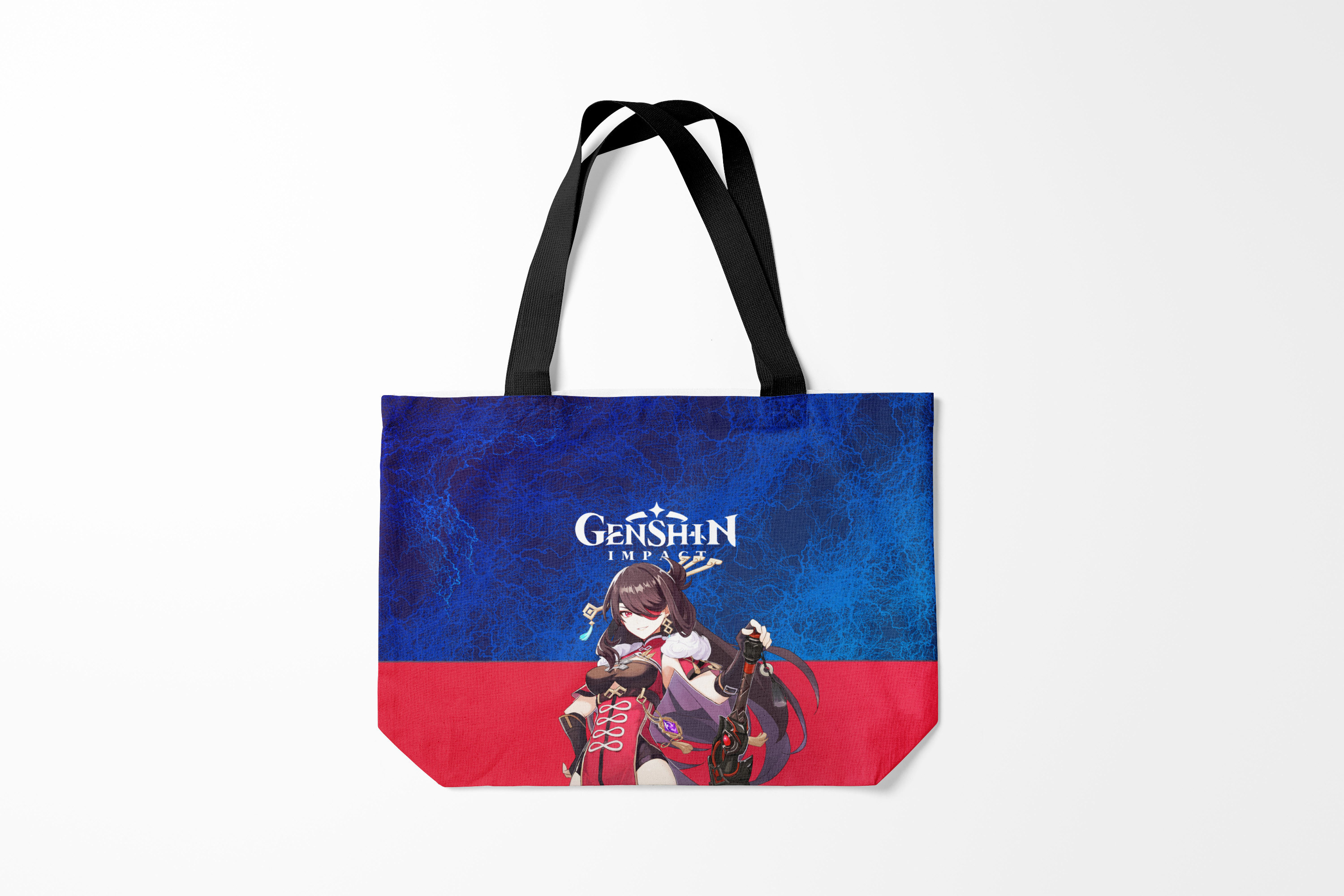

Сумка шoппер унисекс Burnettie Genshin Impact, синий; красный, Genshin Impact