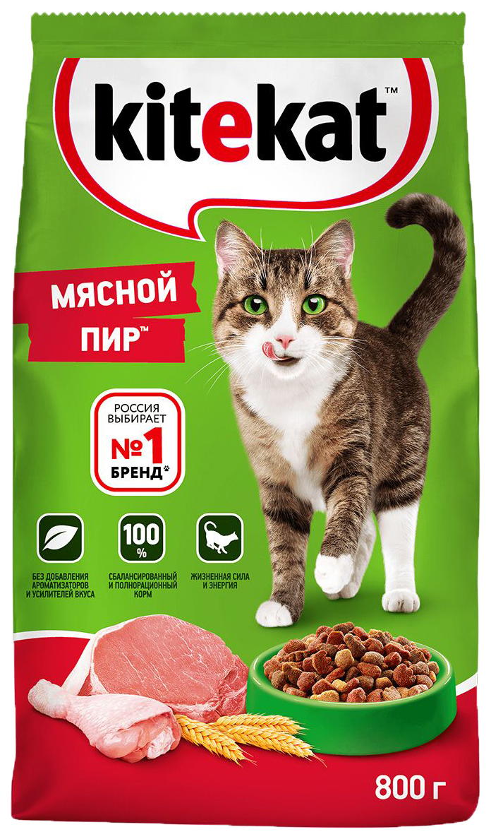 фото Сухой корм для кошек kitekat мясной пир 2 шт по 800 гр