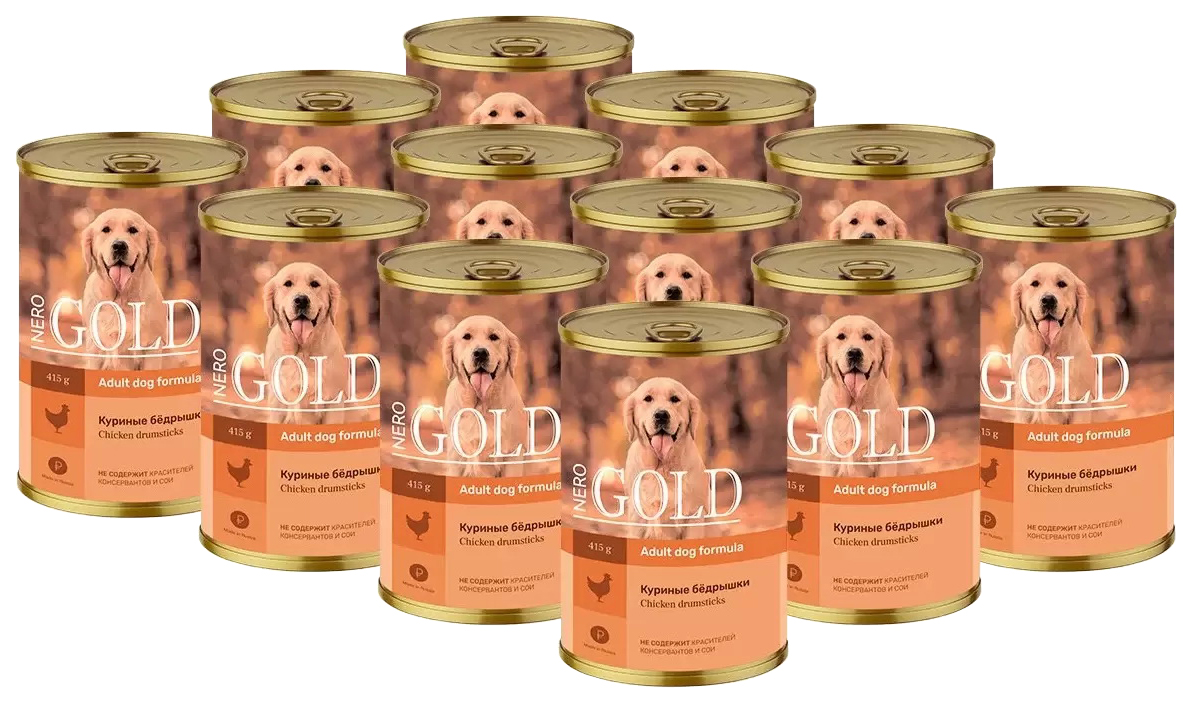 Консервы для собак Nero Gold с куриными бедрышками, 12 шт по 415 г