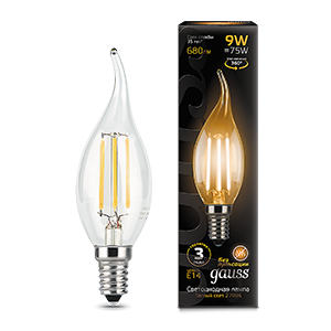 фото Упаковка ламп 10 штук gauss led filament свеча на ветру e14 9w 680lm 2700k