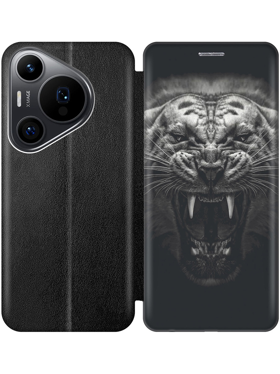 

Чехол-книжка на Huawei Pura 70 Pro / 70 Pro+ с принтом "Оскал тигра" черный, Черный;серый, 782625213
