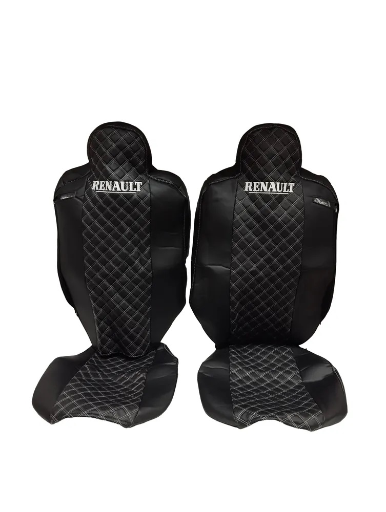

Автомобильные чехлы из экокожи для Renault Series T/K/C (2013-) черный ромб, белая строчка, Белый;черный, Renault 13- Cover