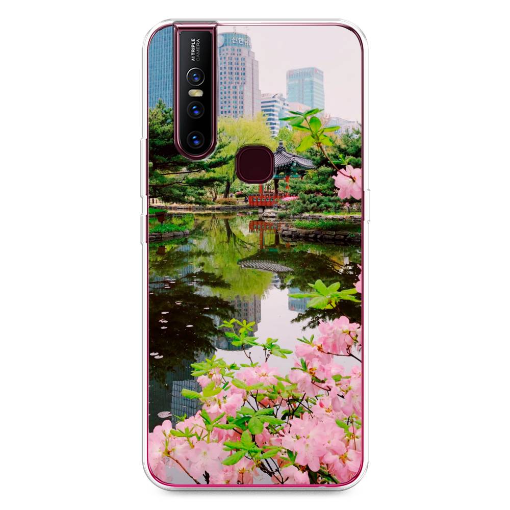 

Чехол для Vivo V15 "Сакура возле озера", Зеленый;розовый;голубой, 261050-2