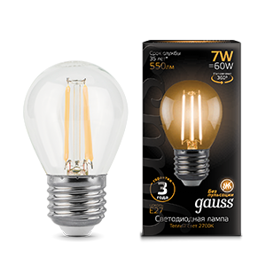 фото Упаковка ламп 10 штук gauss led filament шар e27 7w 550lm 2700k