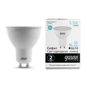 фото Упаковка ламп 10 штук лампа gauss elementary mr16 5.5w 450lm 4100к gu10 led