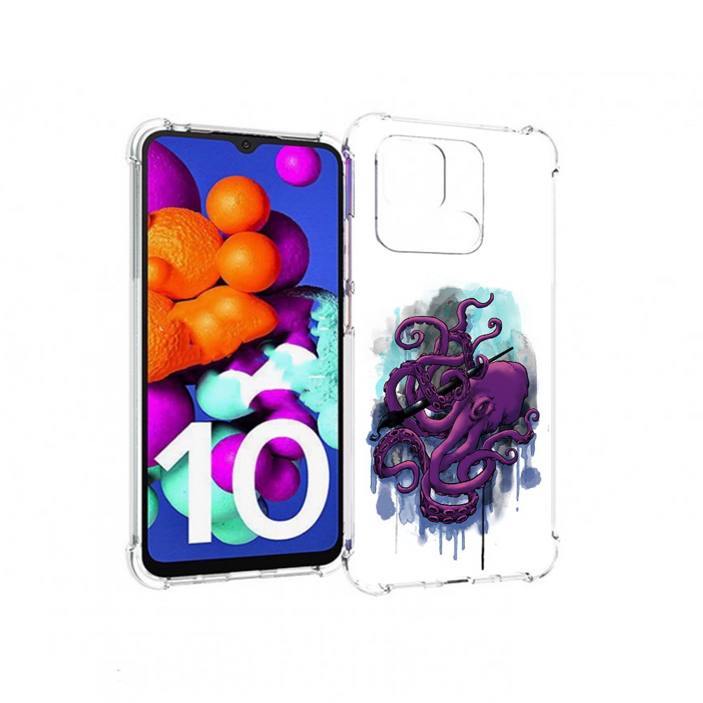 

Чехол MyPads Tocco для Xiaomi Redmi 10C фиолетовый осьминог, Прозрачный, Tocco