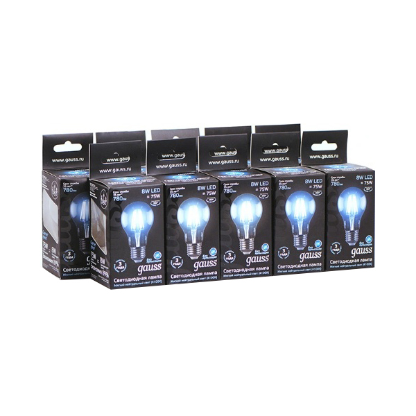 фото Упаковка ламп 10 штук gauss led filament a60 e27 8w 780lm 4100к