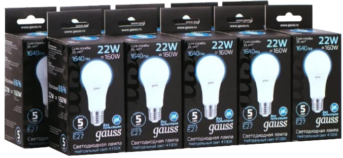 фото Упаковка ламп 10 штук gauss led a70 22w e27 1560lm 3000k