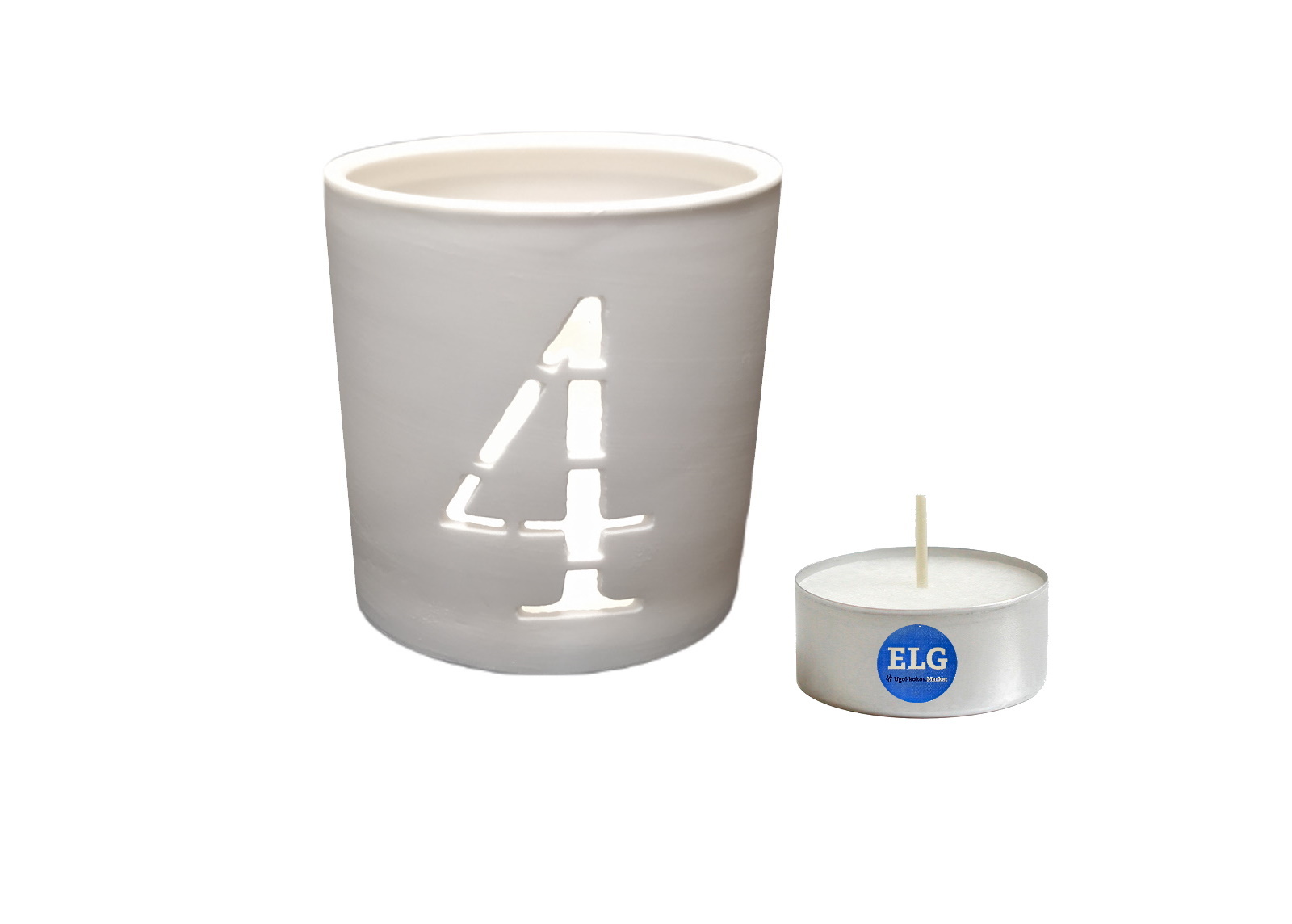 фото Подсвечник керамический цифра "4" ( 7см*6,5 см) + свеча в гильзе elg