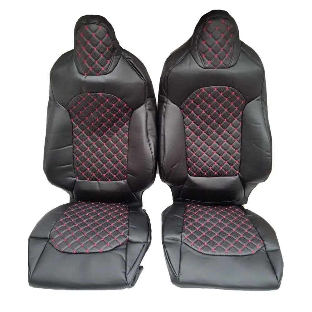 

Автомобильные чехлы (Ромб: черные с красной строчкой) из экокожи на JAC J7, Красный;черный, Jac J7