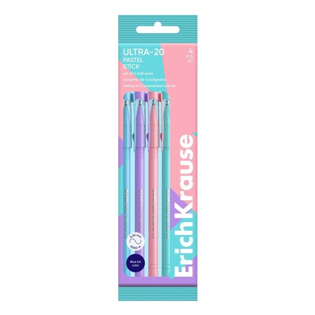 Набор шариковых ручек ErichKrause ULTRA-20 Stick Pastel синий 4 шт