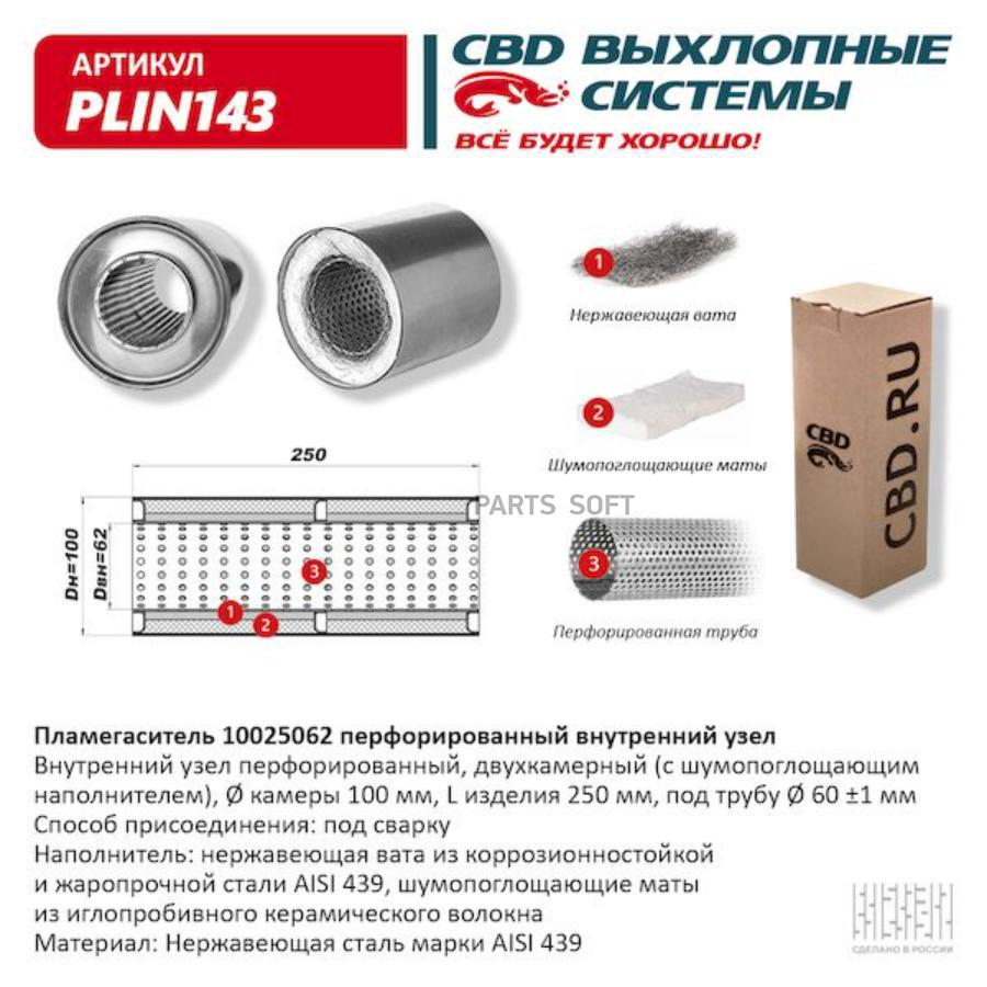 Пламегаситель 10025062 перфорированный внутр. узел, из нерж.стали. cbd. plin143