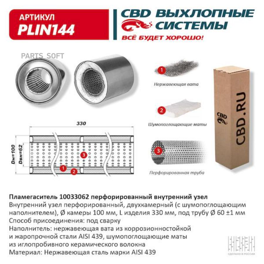 

Пламегаситель 10033062 перфорированный внутр. узел, из нерж.стали. cbd. plin144