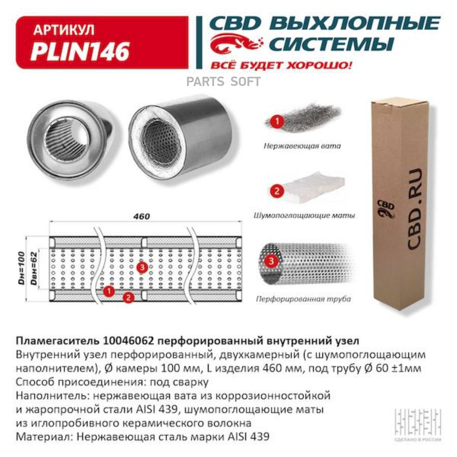 

Пламегаситель 10046062 перфорированный внутр. узел, из нерж.стали. cbd. plin146