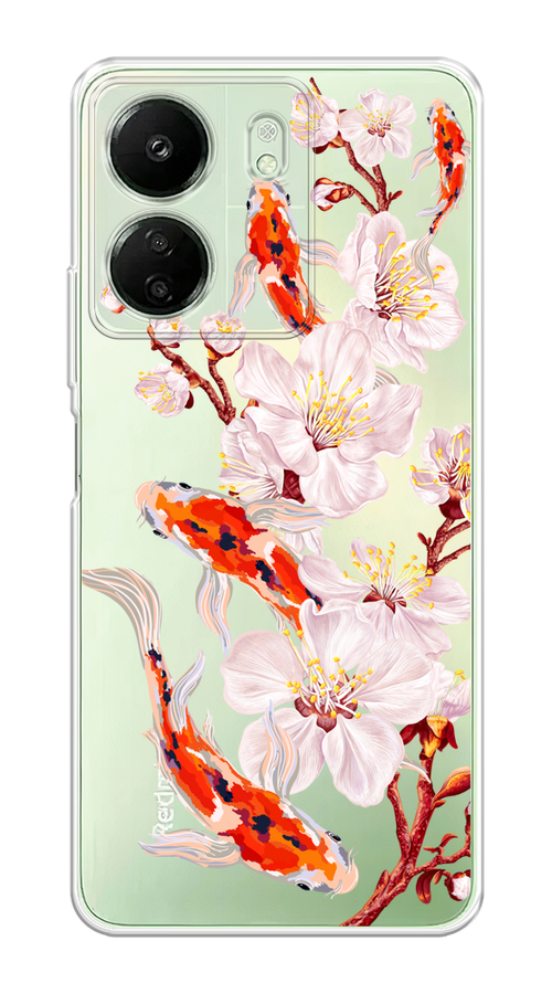 

Чехол на Xiaomi Redmi 13C, Poco C65 "Карпы и сакура", Оранжевый;розовый;бежевый;прозрачный, 320550-1