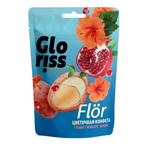 Конфеты Gloriss Flor арахис в белой шоколадной глазури с гранатом и гибискусом 65 г