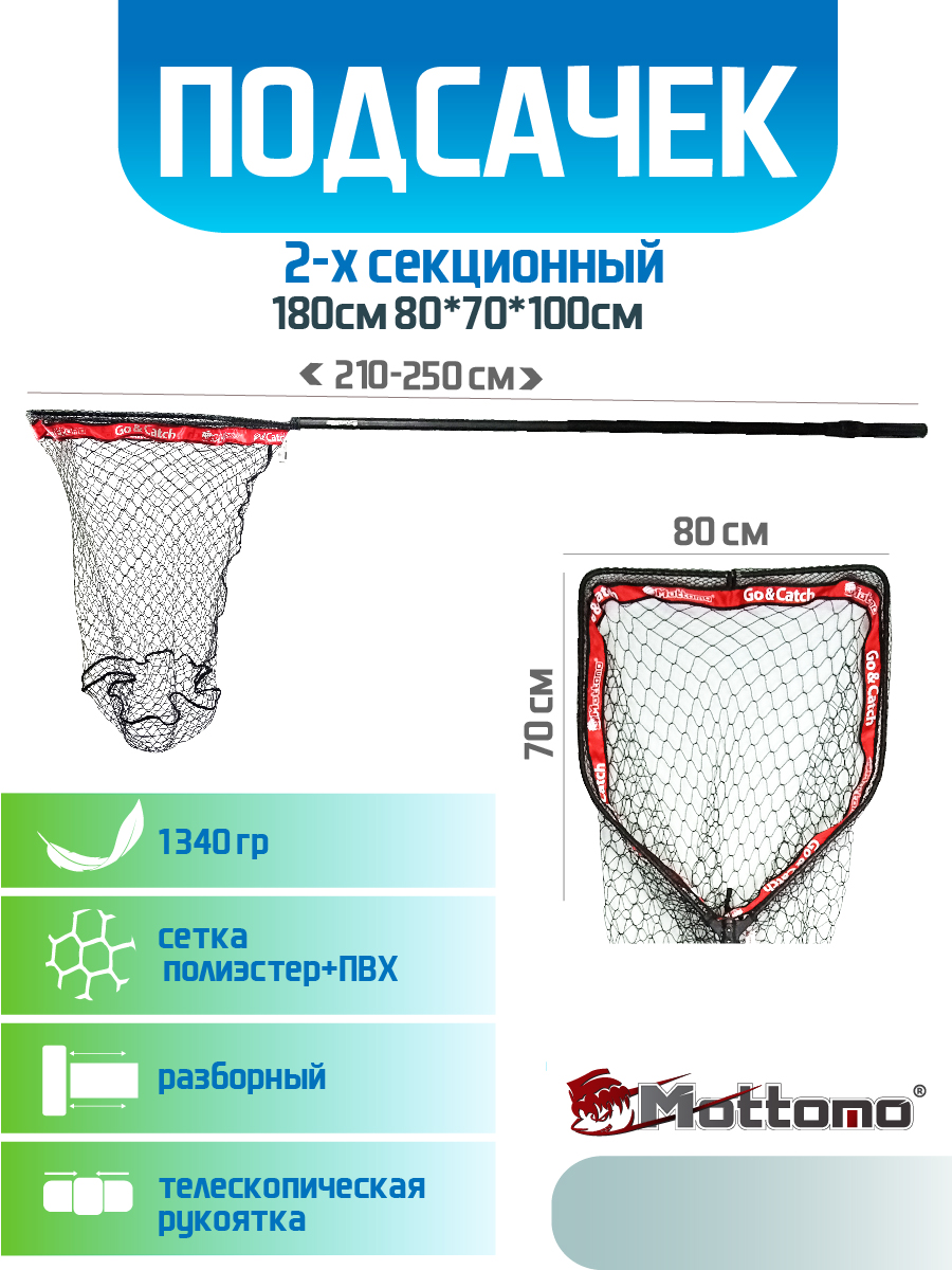 Подсачек Mottomo 2-х секц 180см 8070100см полиэстерПВХ 5859₽