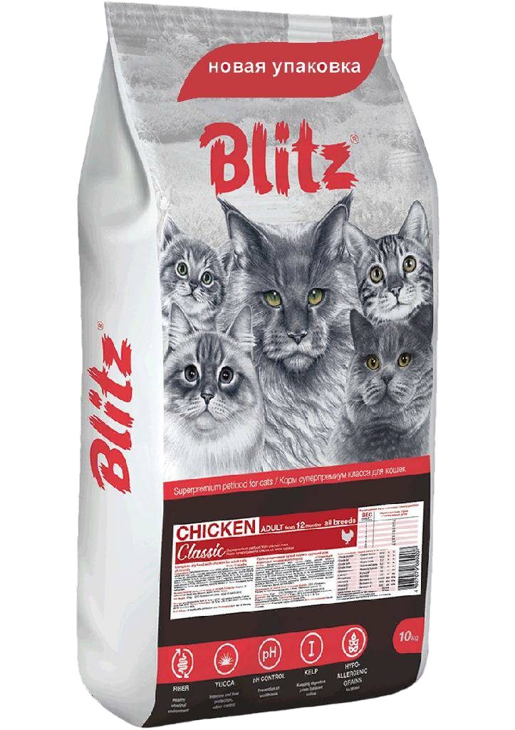 

Сухой корм для кошек BLITZ CLASSIC ADULT CAT CHICKEN, с курицей, 2шт по 10кг