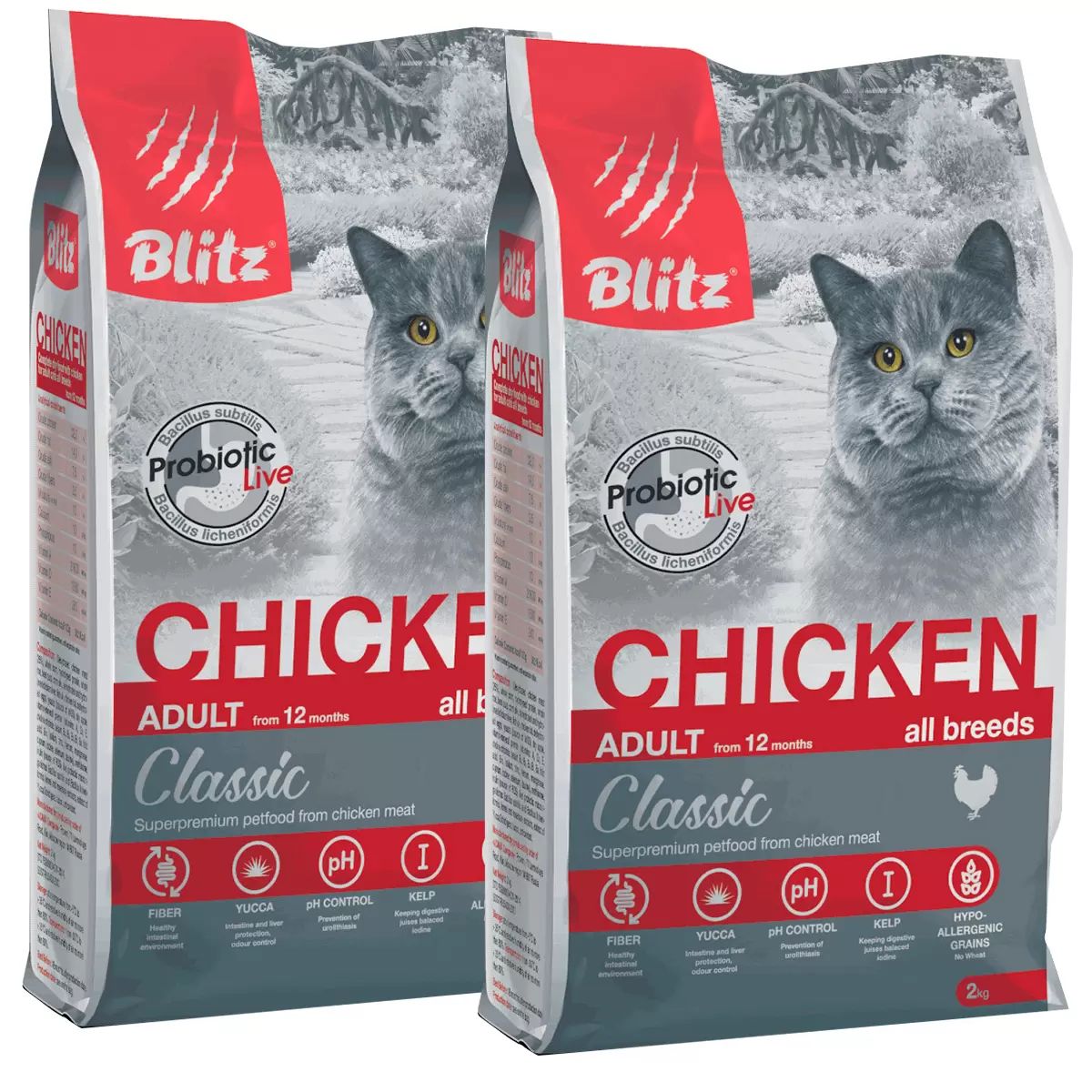 Сухой корм для кошек BLITZ CLASSIC ADULT CAT CHICKEN с курицей 2шт по 2 кг 2414₽