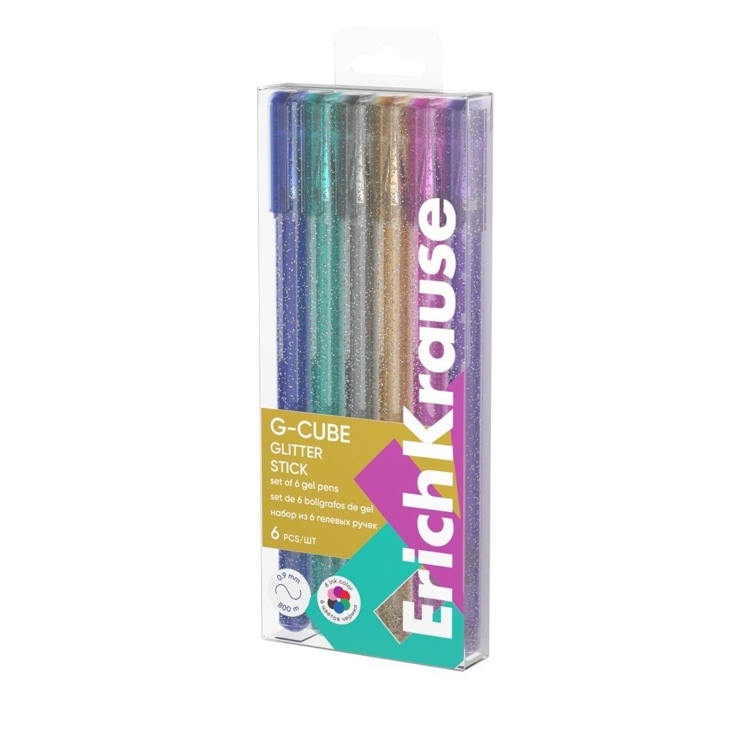

Набор гелевых ручек ErichKrause G-Cube Stick Glitter 6 цветов 6 шт