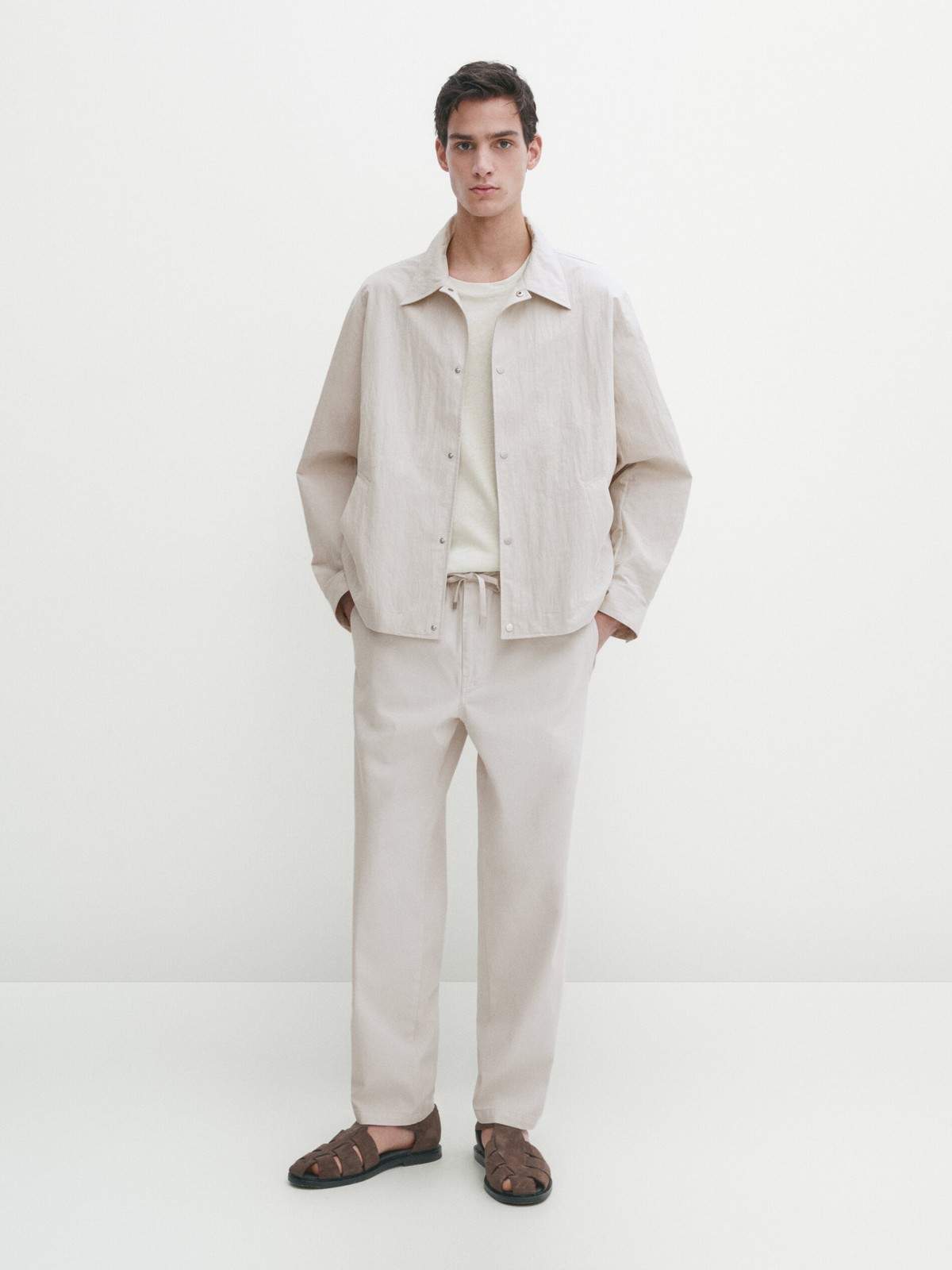

Рубашка мужская Massimo Dutti 2018/132-I2024 бежевая M, Бежевый, 2018/132-I2024