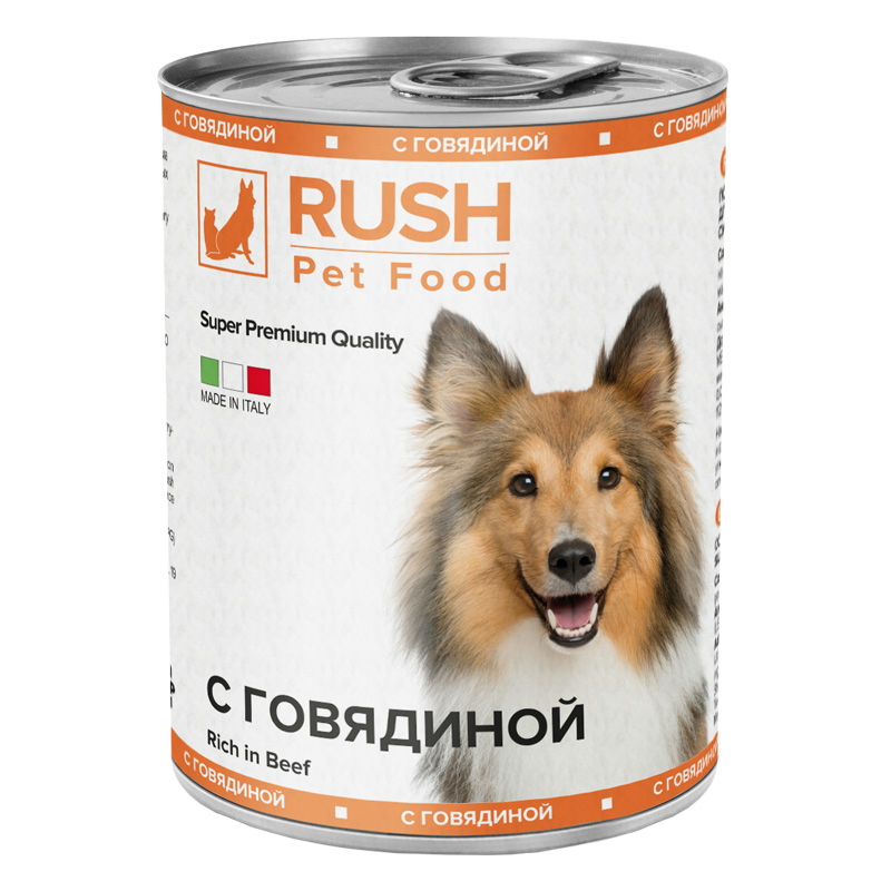 Консервы для собак RUSH с говядиной, 400г