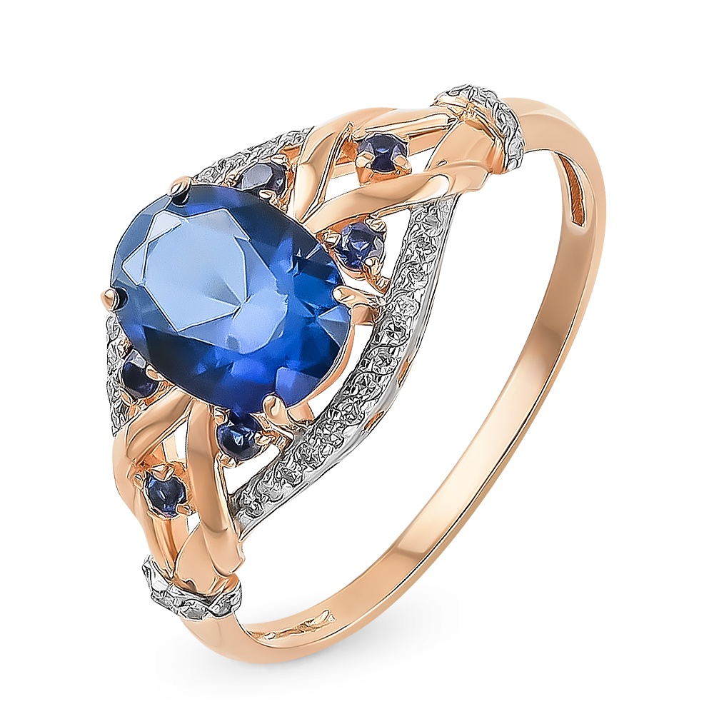 

Кольцо из золота р. , 585Gold 101013766, сапфир искусственный\бриллиант, 101013766