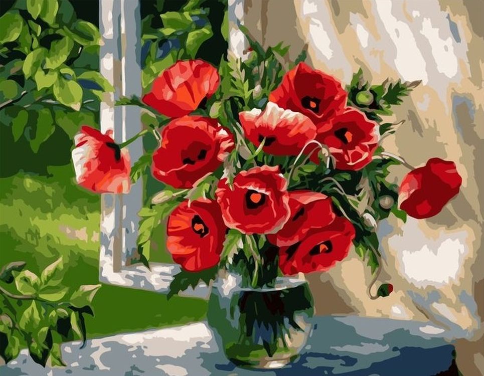 

Картина по номерам Paintboy (Premium) «Маки на окне», VA-1587, Маки на окне