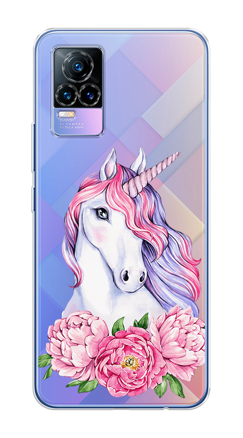 

Чехол на Vivo V21e 4G "Единорог с пионами", Розовый;белый;зеленый, 264550-1