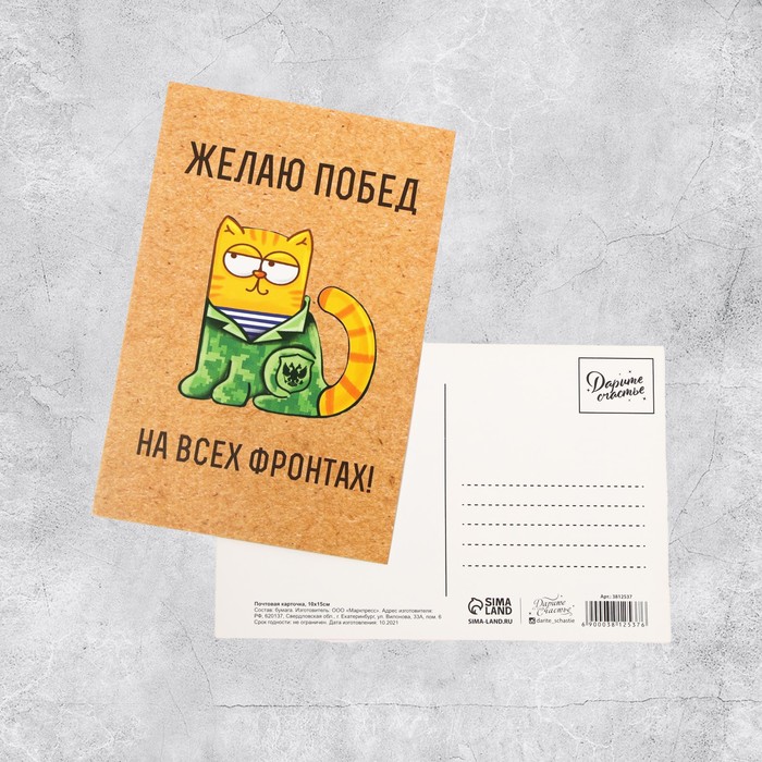 

Почтовая карточка «С 23 февраля», котик, 10 × 15 см, 23 Февраля