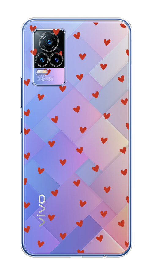 

Чехол на Vivo V21e 4G "Red hearts", Красный;прозрачный, 264550-1