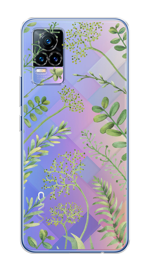 

Чехол на Vivo V21e 4G "Green Leaves", Зеленый;прозрачный, 264550-1