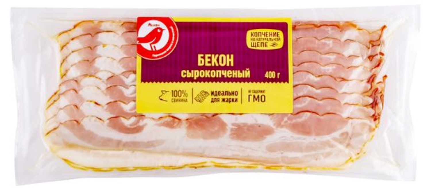 Бекон сырокопченый АШАН Красная птица нарезка 400 г