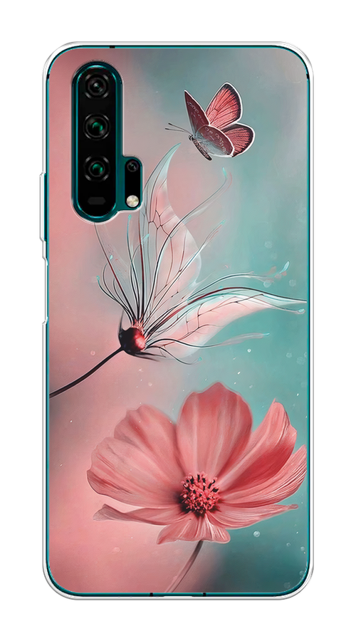 

Чехол на Honor 20 Pro "Бабочка и цветок", Голубой;розовый, 69350-1