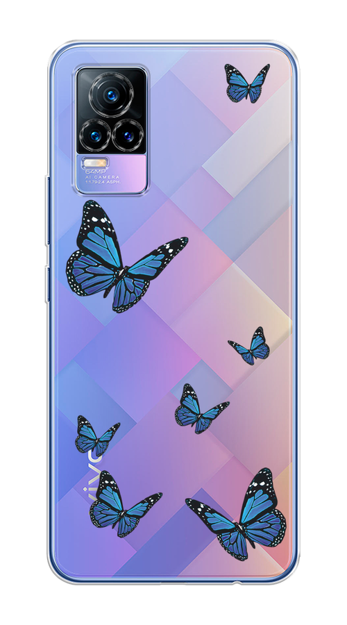 

Чехол на Vivo V21e 4G "Blue butterflies", Синий;черный, 264550-1