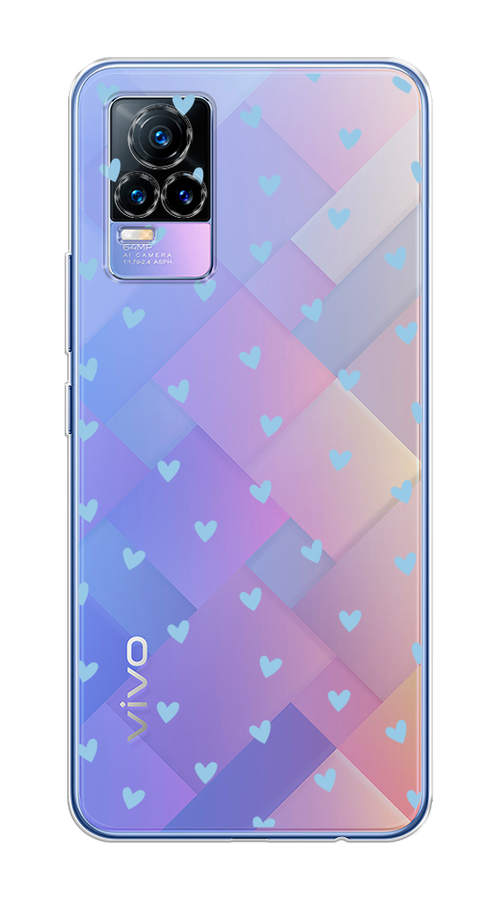 

Чехол на Vivo V21e 4G "Голубые сердечки паттерн", Голубой;прозрачный, 264550-1