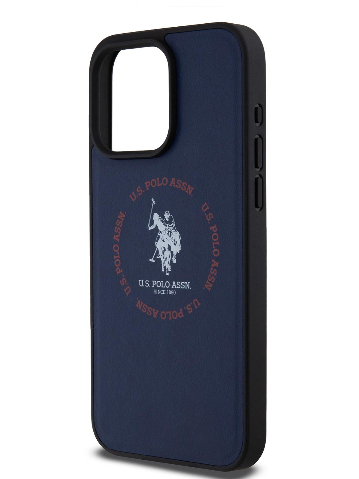 Чехол U.S. Polo для iPhone 15 Pro Max из экокожи с MagSafe Hard Blue