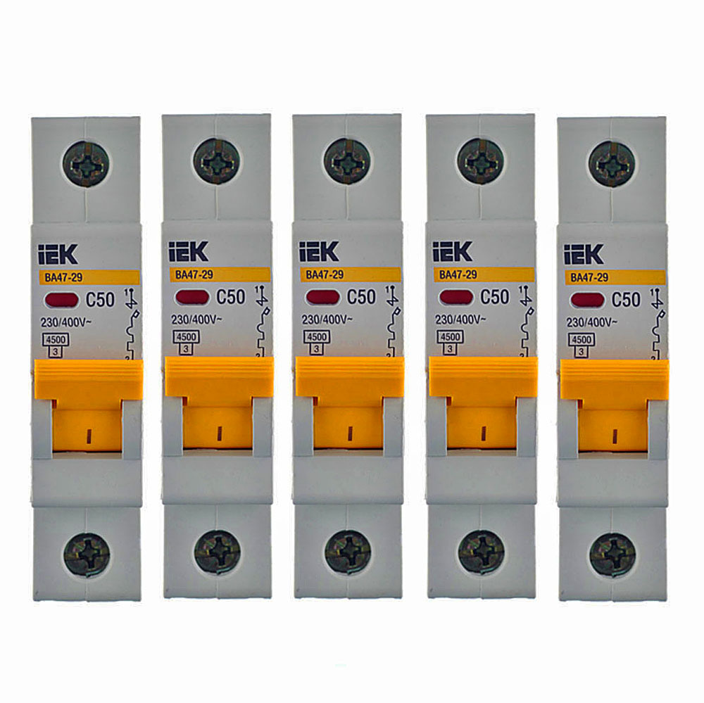 

Автоматический выключатель IEK ВА 47-29 1P 50А тип C 4;5 кА 220 В на DIN-рейку
