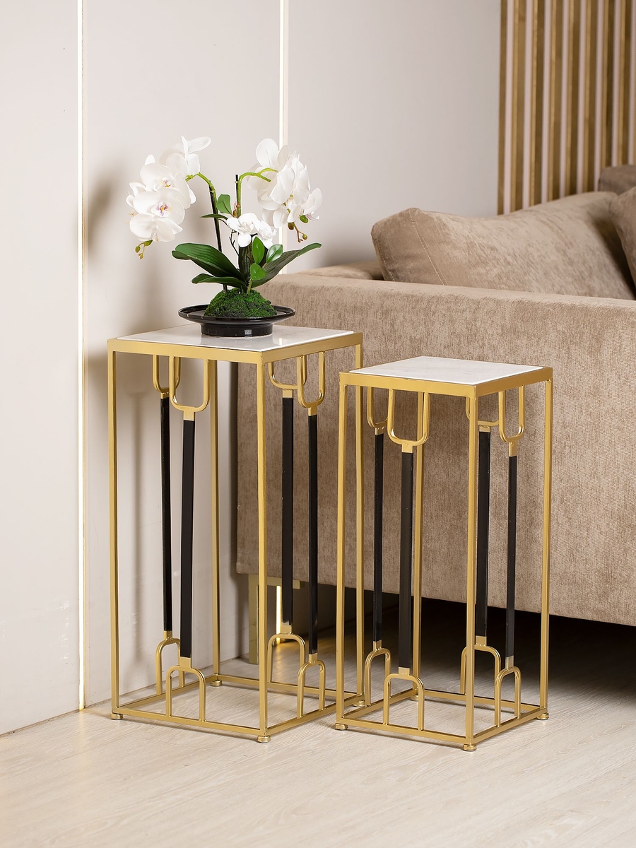 

Столики Glasar 2 шт 31x31x65, 26x26x60см 54-133/132 белый мрамор, 54-133/132