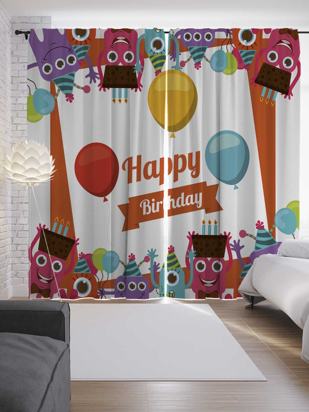 фото Шторы joyarty с фотопечатью "птички на дне рождении" из сатена, 290х265 см