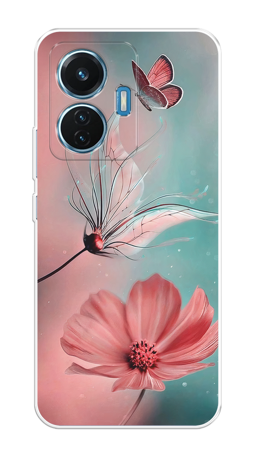 

Чехол на Vivo T1 "Бабочка и цветок", Голубой;розовый, 267150-1