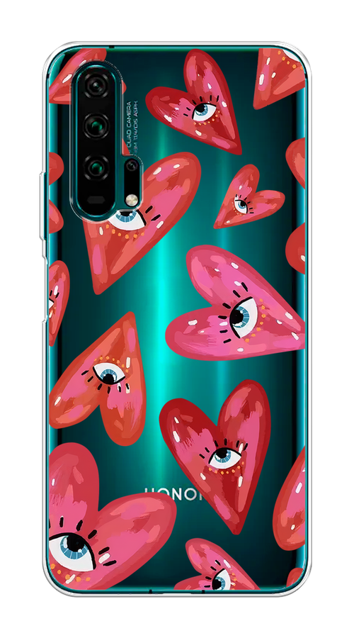 

Чехол на Honor 20 Pro "Сердечки с глазами", Коричневый;красный;розовый, 69350-1