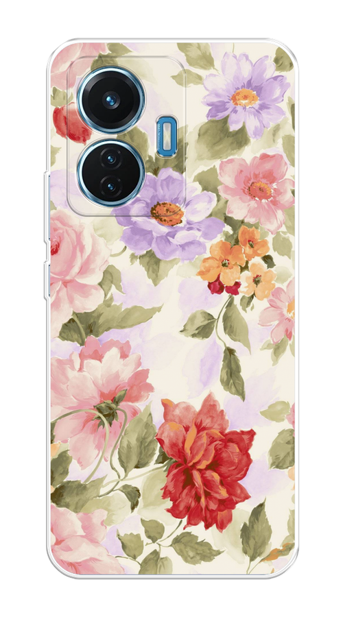 

Чехол на Vivo T1 "Акварельные пионы", Розовый;бежевый, 267150-1