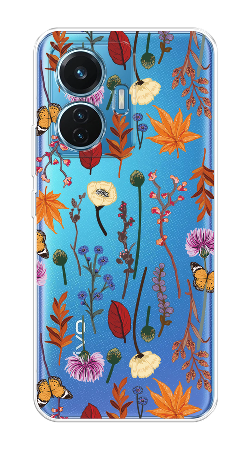 

Чехол на Vivo T1 "Orange Purple flowers", Оранжевый;красный;розовый;желтый;прозрачный, 267150-1