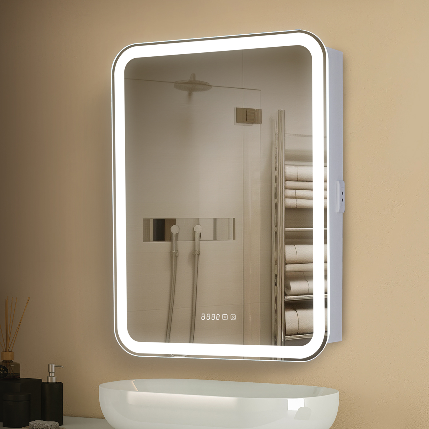 

Зеркало шкаф в ванную с подсветкой Silver Mirrors "Джерси" 60х80 см, правый, с подогревом, Белый